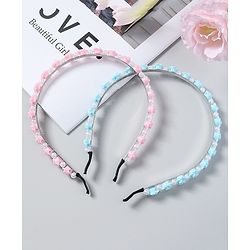 Babyhug Free Size Hair Bands with Flower Applique Pack of 2 - Light Pink & Blue