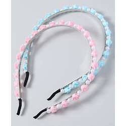 Babyhug Free Size Hair Bands with Flower Applique Pack of 2 - Light Pink & Blue