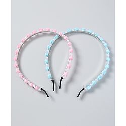 Babyhug Free Size Hair Bands with Flower Applique Pack of 2 - Light Pink & Blue