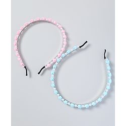 Babyhug Free Size Hair Bands with Flower Applique Pack of 2 - Light Pink & Blue