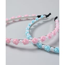 Babyhug Free Size Hair Bands with Flower Applique Pack of 2 - Light Pink & Blue