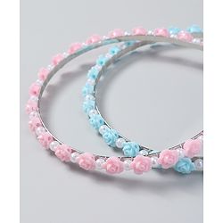 Babyhug Free Size Hair Bands with Flower Applique Pack of 2 - Light Pink & Blue