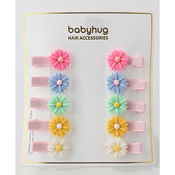 Babyhug Hair Pins And Clips Flower Applique Pack of 10 - Multicolour