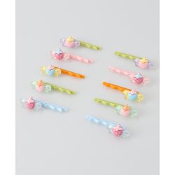 Babyhug Hair Pins And Clips Strawberry Applique Pack of 10 - Multicolour