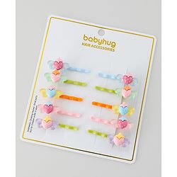 Babyhug Hair Pins And Clips Strawberry Applique Pack of 10 - Multicolour