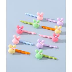 Babyhug Hair Pins And Clips Bunny Applique Pack of 10 - Multicolour