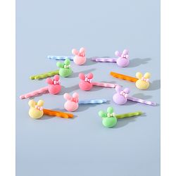 Babyhug Hair Pins And Clips Bunny Applique Pack of 10 - Multicolour