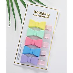 Babyhug Hair Pins And Clips with Bow Applique Free Size Pack of 5 - Multicolour