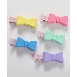 Babyhug Hair Pins And Clips with Bow Applique Free Size Pack of 5 - Multicolour