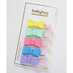Babyhug Hair Pins And Clips with Bow Applique Free Size Pack of 5 - Multicolour