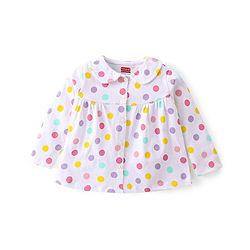 Babyhug Single Jersey Knit Full Sleeves Front Open Pyjama Set Polka Dots Printed - White