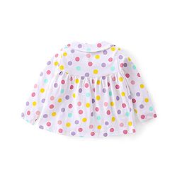 Babyhug Single Jersey Knit Full Sleeves Front Open Pyjama Set Polka Dots Printed - White
