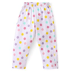Babyhug Single Jersey Knit Full Sleeves Front Open Pyjama Set Polka Dots Printed - White
