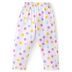 Babyhug Single Jersey Knit Full Sleeves Front Open Pyjama Set Polka Dots Printed - White