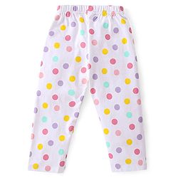 Babyhug Single Jersey Knit Full Sleeves Front Open Pyjama Set Polka Dots Printed - White