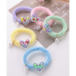 Babyhug Rubber Bands & Scrunchies Sets Heart Applique Pack of 5 - Multicolour