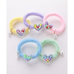 Babyhug Rubber Bands & Scrunchies Sets Heart Applique Pack of 5 - Multicolour