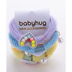 Babyhug Rubber Bands & Scrunchies Sets Heart Applique Pack of 5 - Multicolour