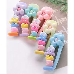 Babyhug Hair Pins And Clips with Flower Applique Pack of 5 - Multicolour