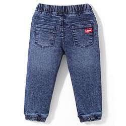 Babyhug Full Length Text Patch Stretchable Joggers - Dark Blue