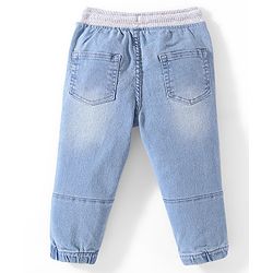 Babyhug Denim Full Length Cut & Sew Washed Stretchable Joggers - Blue
