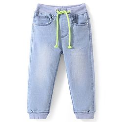 Babyhug Denim Full Length Washed Stretchable Joggers - Light Blue