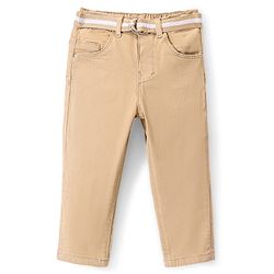 Babyhug Denim Washed Full Length  Jeans With Stretch Solid Colour - Beige