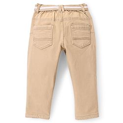Babyhug Denim Washed Full Length  Jeans With Stretch Solid Colour - Beige