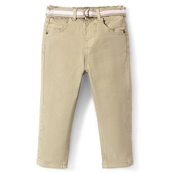 Babyhug Denim Washed Full Length Jeans With Stretch Solid Colour - Light Olive