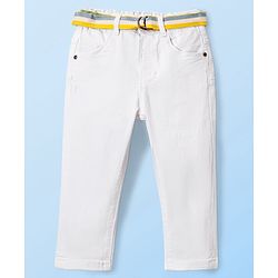 Babyhug Denim Washed Full Length Jeans With Stretch Solid Colour -White