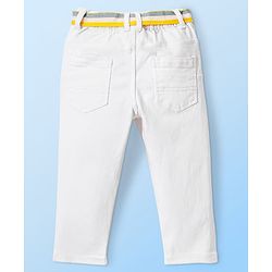 Babyhug Denim Washed Full Length Jeans With Stretch Solid Colour -White