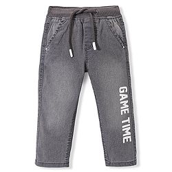 Babyhug Denim Washed Full Length Jeans With Stretch Text Print -Grey