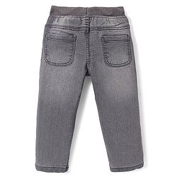Babyhug Denim Washed Full Length Jeans With Stretch Text Print -Grey