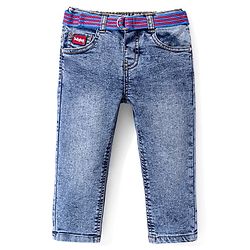 Babyhug Denim Washed Full Length Jeans With Stretch Solid Colour - Blue