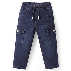 Babyhug Denim Full Length Washed Stretchable Jeans - Dark Blue