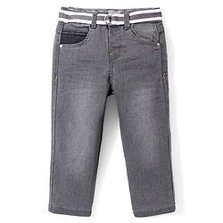 Babyhug Denim Washed Full Length Jeans With Stretch Solid Colour - Grey