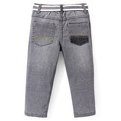 Babyhug Denim Washed Full Length Jeans With Stretch Solid Colour - Grey