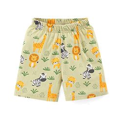Babyhug Single Jersey Knit Half Sleeves Night Suit With Wild Animal Print - Green