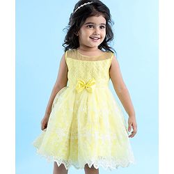 Babyhug Sleeveless Party Wear Embroidered Frock with Bow Applique - Yellow