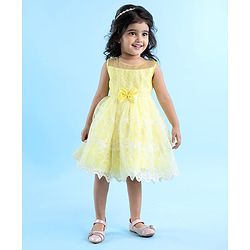 Babyhug Sleeveless Party Wear Embroidered Frock with Bow Applique - Yellow