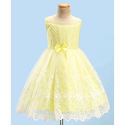 Babyhug Sleeveless Party Wear Embroidered Frock with Bow Applique - Yellow