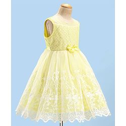 Babyhug Sleeveless Party Wear Embroidered Frock with Bow Applique - Yellow