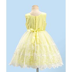 Babyhug Sleeveless Party Wear Embroidered Frock with Bow Applique - Yellow