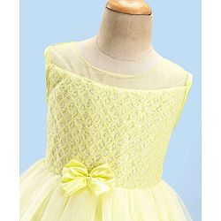 Babyhug Sleeveless Party Wear Embroidered Frock with Bow Applique - Yellow