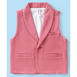 Babyhug Knit Full Sleeves Solid Color Party Suit with Stretch Waistcoat & Cap - White & Pink