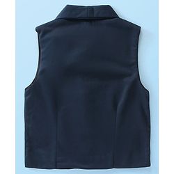 Babyhug Knit Full Sleeves Solid Color Party Suit with Stretch Waistcoat & Cap - Navy Blue & White