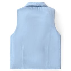 Babyhug Knit Full Sleeves Solid Color Party Suit with Stretch Waistcoat & Cap - White & Sky Blue