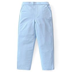 Babyhug Knit Full Sleeves Solid Color Party Suit with Stretch Waistcoat & Cap - White & Sky Blue