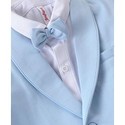 Babyhug Knit Full Sleeves Solid Color Party Suit with Stretch Waistcoat & Cap - White & Sky Blue