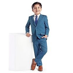 Babyhug Full Sleeves Stretch Party Suit Checkered - White & Royal Blue